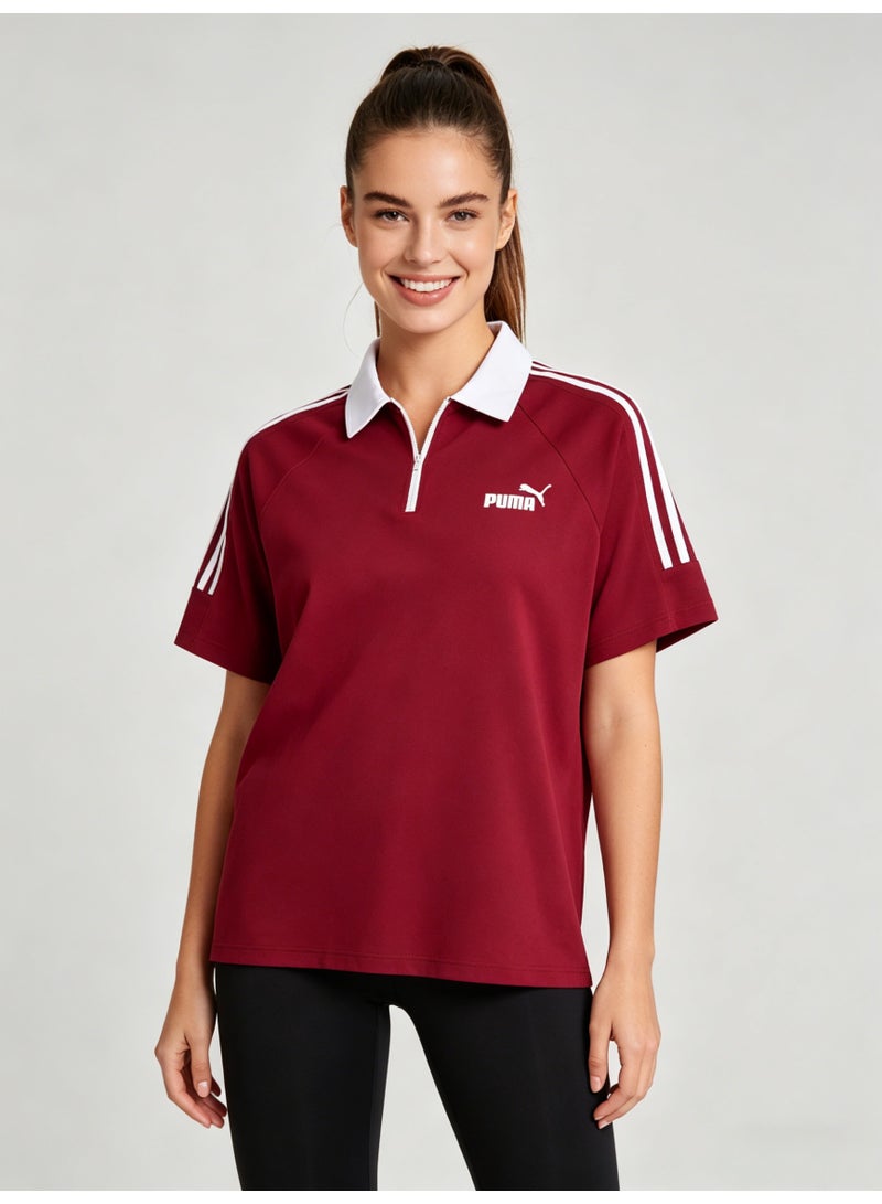 بوما PUMA Women’s Quarter-Zip 3-Stripes Polo Shirt, Burgundy Red with White Accents - Image 2