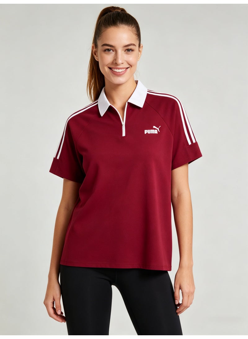 بوما PUMA Women’s Quarter-Zip 3-Stripes Polo Shirt, Burgundy Red with White Accents - Image 3