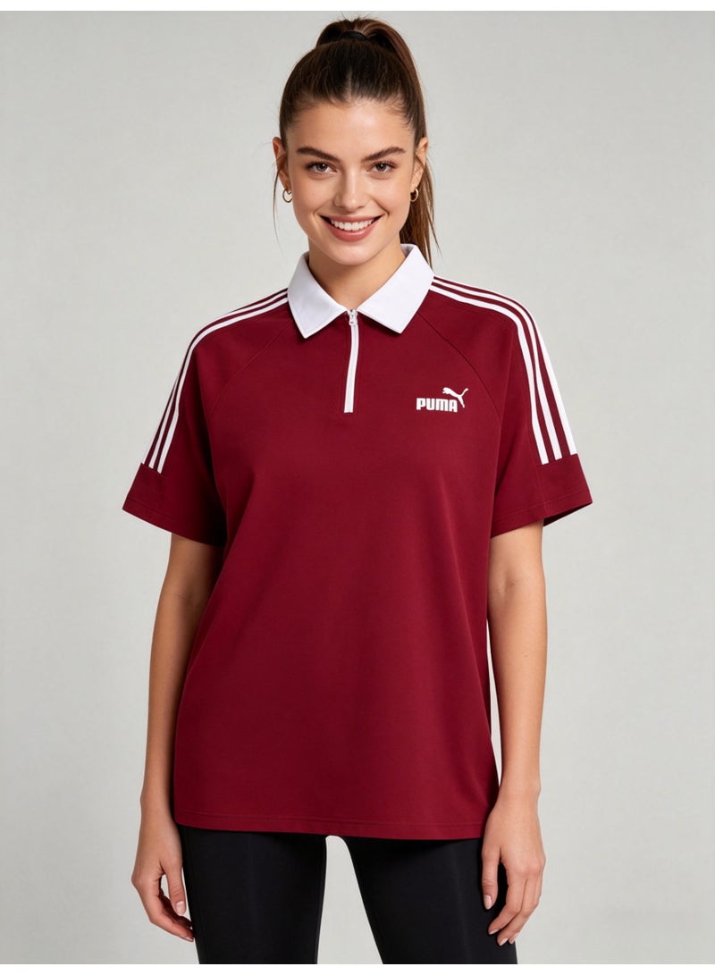 بوما PUMA Women’s Quarter-Zip 3-Stripes Polo Shirt, Burgundy Red with White Accents - Image 4