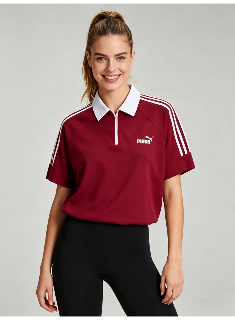 بوما PUMA Women’s Quarter-Zip 3-Stripes Polo Shirt, Burgundy Red with White Accents - Image 5