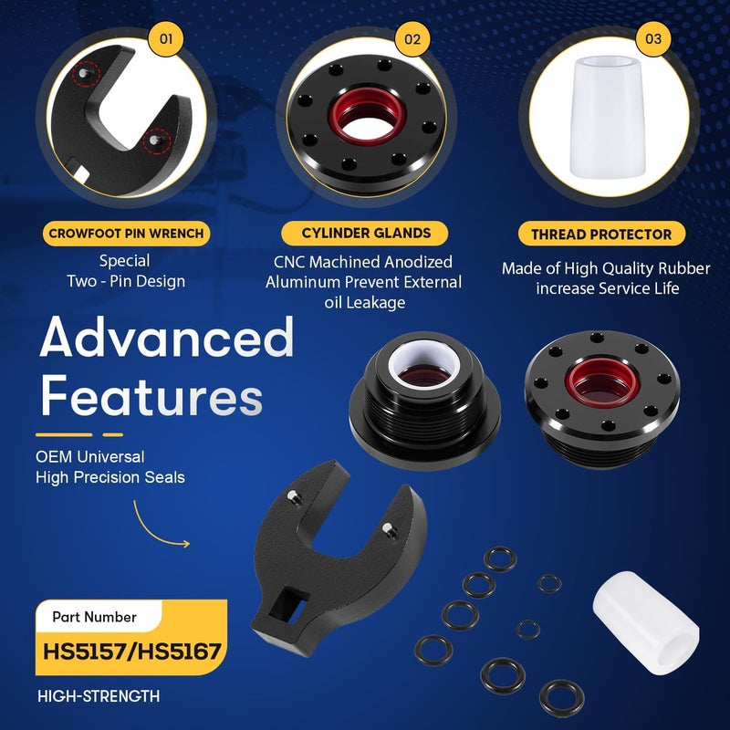 Sunluway Hydraulic Steering Cylinder Seal Kit with Pin Wrench & O-Ring Kit for Seastar Front Mount Hydraulic Steering System, Compatible with HS5157, HS5167, HC5340, HC5341, HC5342, HC5343, HC5344, and More - Image 3