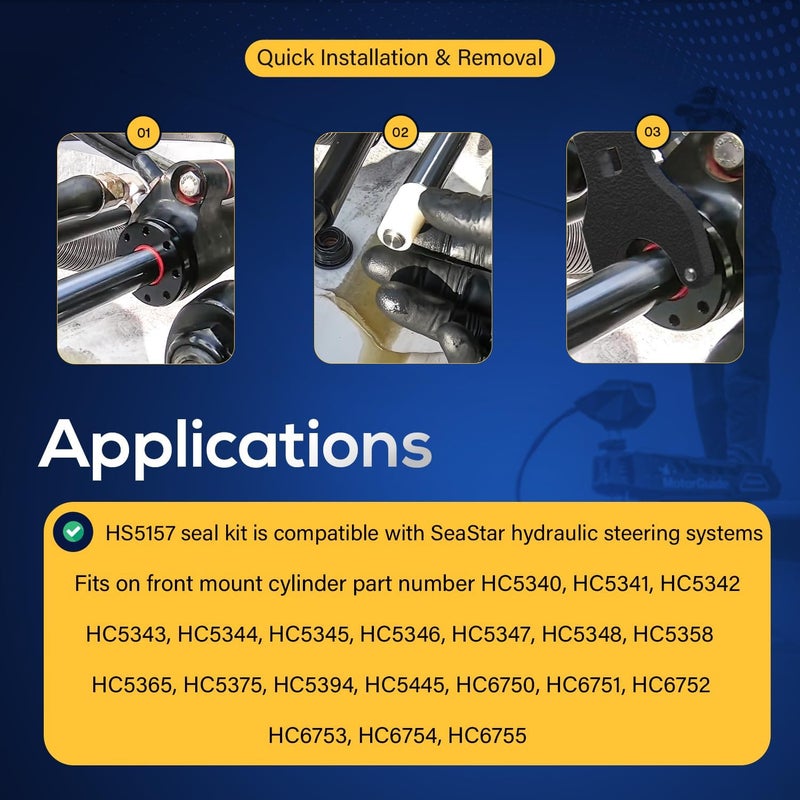 Sunluway Hydraulic Steering Cylinder Seal Kit with Pin Wrench & O-Ring Kit for Seastar Front Mount Hydraulic Steering System, Compatible with HS5157, HS5167, HC5340, HC5341, HC5342, HC5343, HC5344, and More - Image 4
