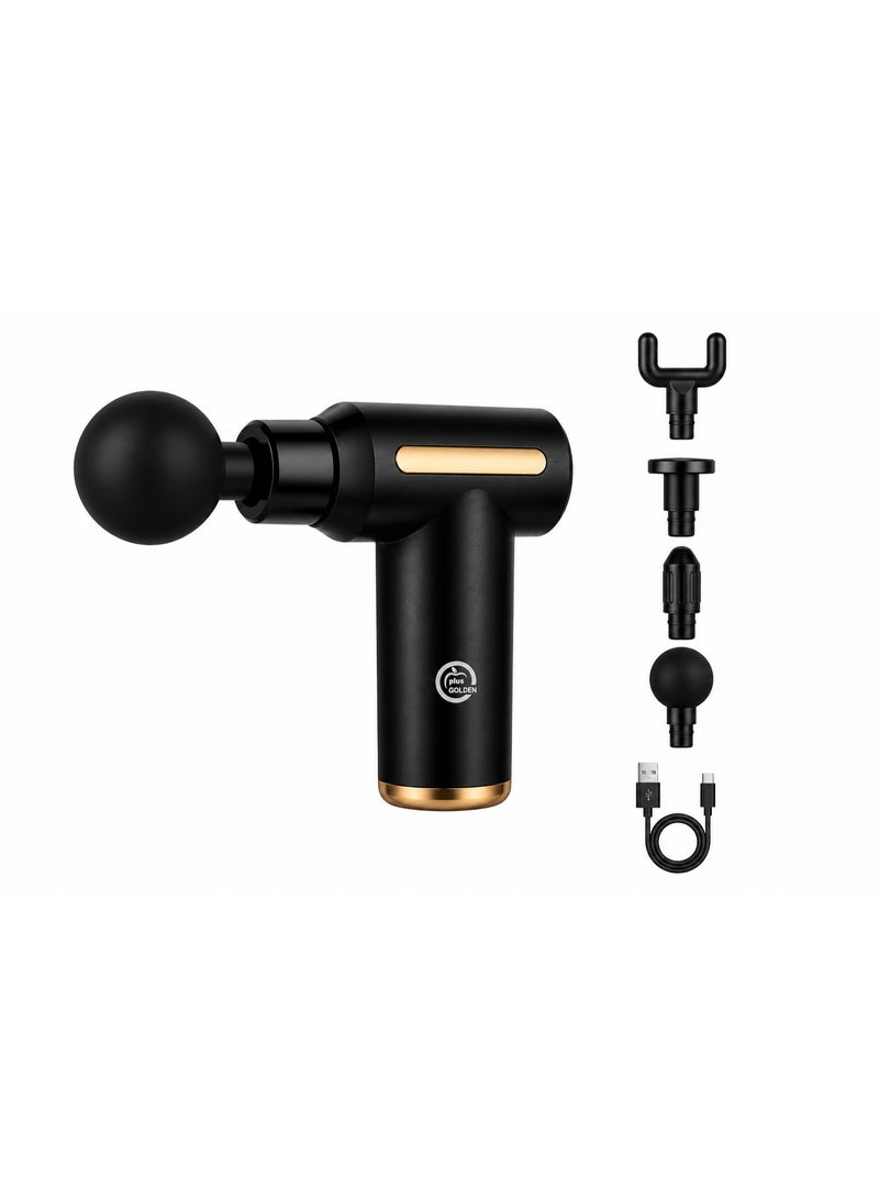 Portable handheld electric muscle massage gun—a deep-tissue massager for sports pain relief featuring a brushless motor and 6 speed settings (to operate, please press and hold the power button). High-quality, stylish, and durable design; black. - Image 2