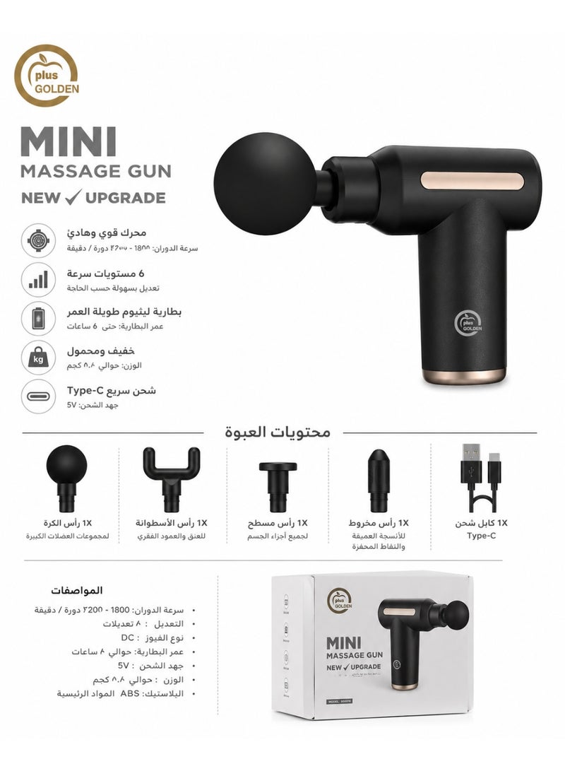 Portable handheld electric muscle massage gun—a deep-tissue massager for sports pain relief featuring a brushless motor and 6 speed settings (to operate, please press and hold the power button). High-quality, stylish, and durable design; black. - Image 4