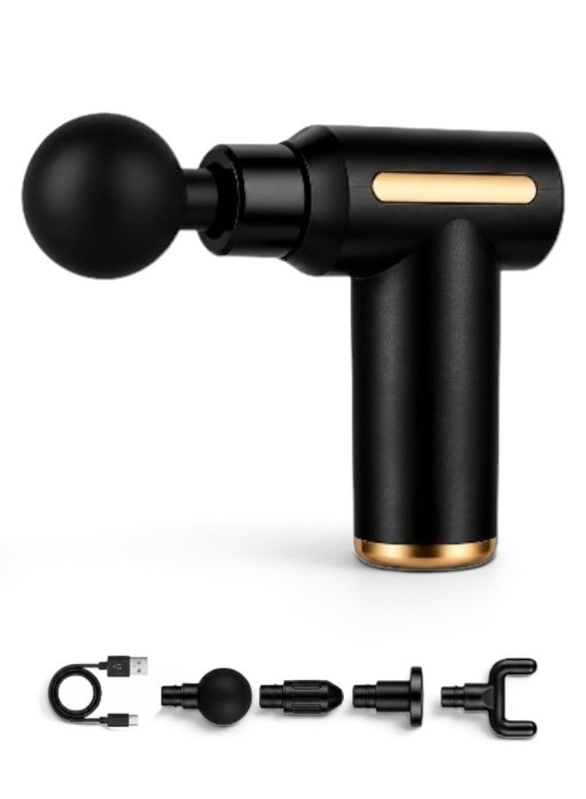 Portable handheld electric muscle massage gun—a deep-tissue massager for sports pain relief featuring a brushless motor and 6 speed settings (to operate, please press and hold the power button). High-quality, stylish, and durable design; black. - Image 1