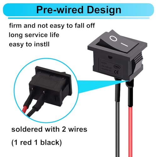 TWTADE 10Pcs Rocker Switch ON/Off 2Pin Latching Square Toggle SPST Switch Snap with Wires KCD1-X-F - Image 3