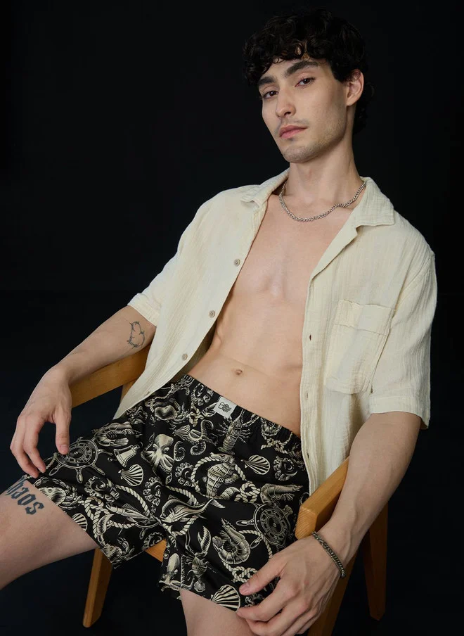 The Souled Store Men Regular Fit Printed Black Boxer Shorts