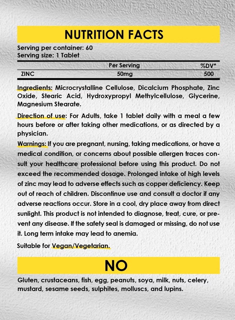 Sporter Zinc 50mg High-Potency – 60 Tablets | Immune System, Skin & Hormone Support | Vegan | Non-GMO | Gluten-Free | High Absorption Formula - Image 5