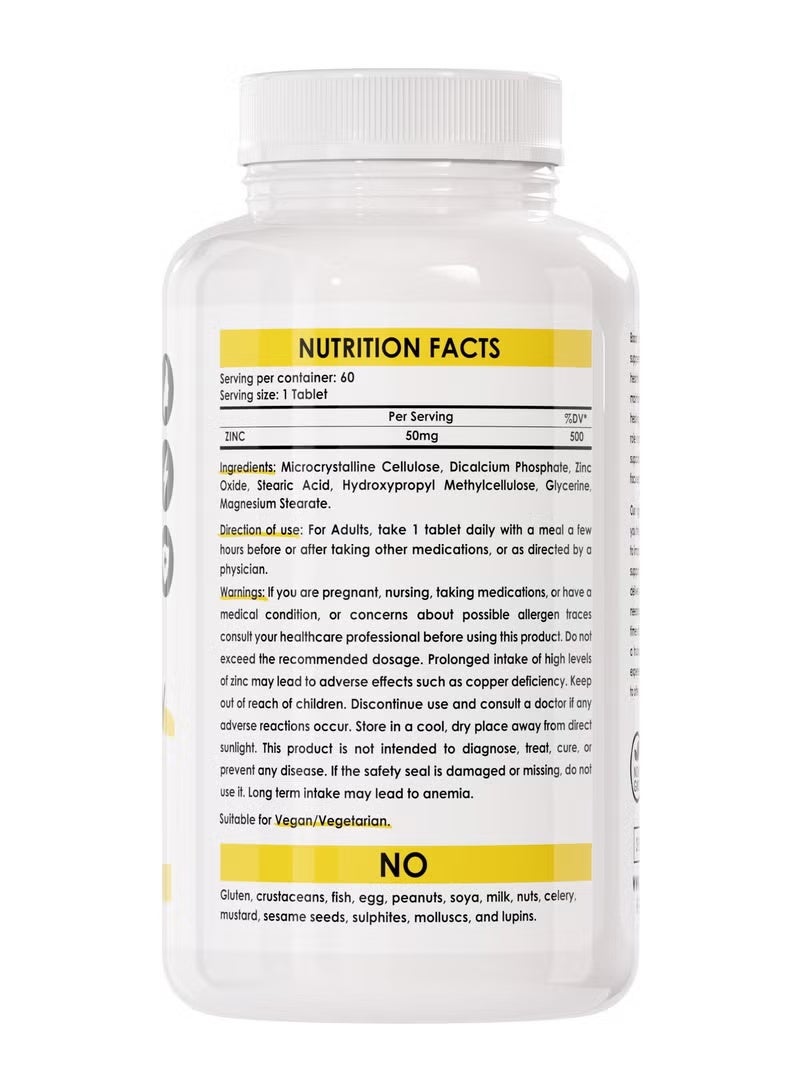 Sporter Zinc 50mg High-Potency – 60 Tablets | Immune System, Skin & Hormone Support | Vegan | Non-GMO | Gluten-Free | High Absorption Formula - Image 2