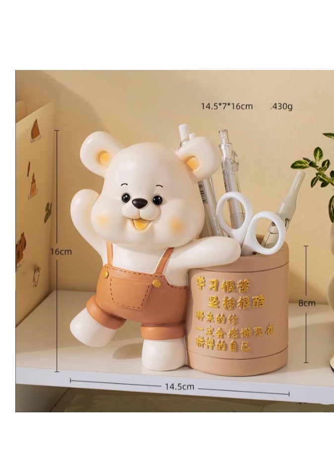 Cute Little Bear Creative Pen Holder Desk Decoration Ornament Inspirational Student Teacher's Day Gift for Teachers Children and Girls - Image 1