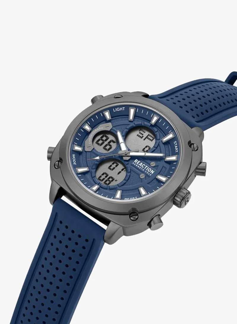 Kenneth Cole Reaction Blue Dial Blue Silicone Strap Analog-digital Watch for Men, 47mm
