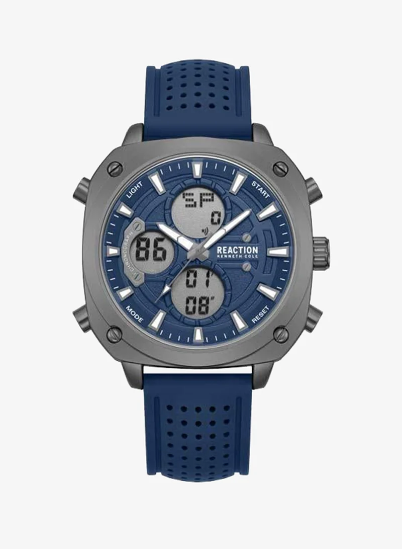 Kenneth Cole Reaction Blue Dial Blue Silicone Strap Analog-digital Watch for Men, 47mm