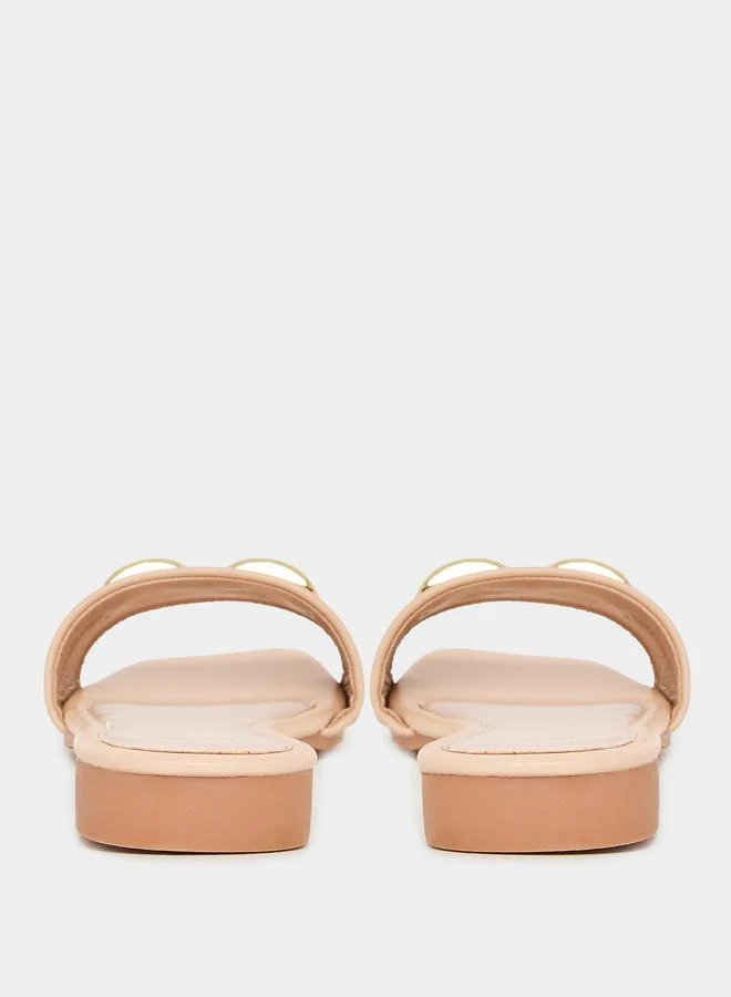 Styli Buckle Embellished Open Toe Flat Sandals
