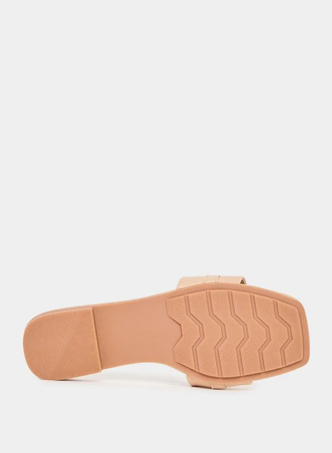 Styli Buckle Embellished Open Toe Flat Sandals