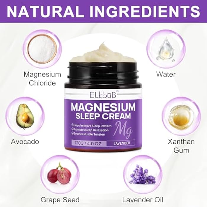 ELBBUB Magnesium Cream for Sleep - Enriched with Almond Oil, Lavender, and Vitamin E for Deep Relaxation - Natural Magnesium Lotion for Skin Nourishment and Quick Absorption - Lavender - Image 4