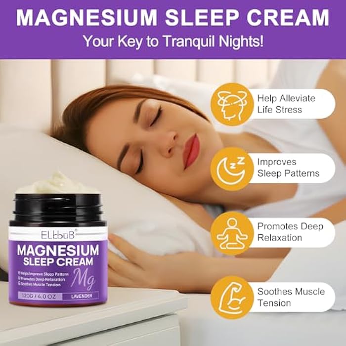 ELBBUB Magnesium Cream for Sleep - Enriched with Almond Oil, Lavender, and Vitamin E for Deep Relaxation - Natural Magnesium Lotion for Skin Nourishment and Quick Absorption - Lavender - Image 2