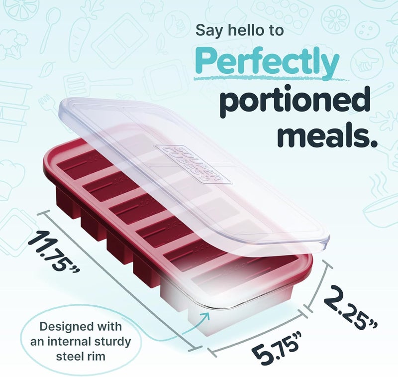 Souper Cubes 1/2 Cup Silicone Freezer Tray With Lid - Easy Meal Prep Container and Kitchen Storage Solution - Silicone Mold for Soup and Food Storage - Cranberry – 1-Pack - Image 2