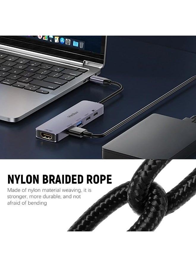 فيريلوكس Verilux® 5 في 1 USB C Hub USB - C إلى HDMI، تصميم منافذ USB مزدوجة، دعم إخراج الفيديو 4K @ 60Hz وتسليم الطاقة PD 100W، توصيل وانتقال USB C Hub للهاتف، الكمبيوتر اللوحي، حاوية SSD، الكمبيوتر المحمول، الشاشة - Image 4