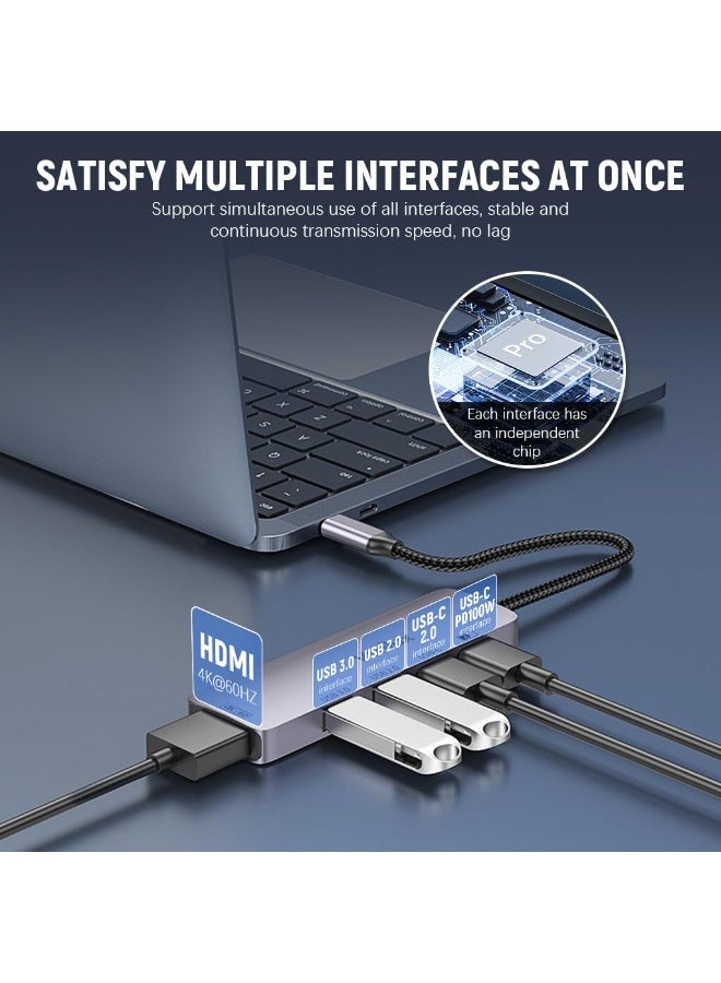 فيريلوكس Verilux® 5 في 1 USB C Hub USB - C إلى HDMI، تصميم منافذ USB مزدوجة، دعم إخراج الفيديو 4K @ 60Hz وتسليم الطاقة PD 100W، توصيل وانتقال USB C Hub للهاتف، الكمبيوتر اللوحي، حاوية SSD، الكمبيوتر المحمول، الشاشة - Image 3