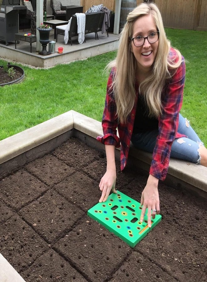 Seeding Square - Patented Seed and Seedling Spacer Tool for Bigger Harvests, Organized Plants & Fewer Weeds - Color-Coded Gardening Template with Magnetic Dibber, Ruler & Planting Guide - Image 1