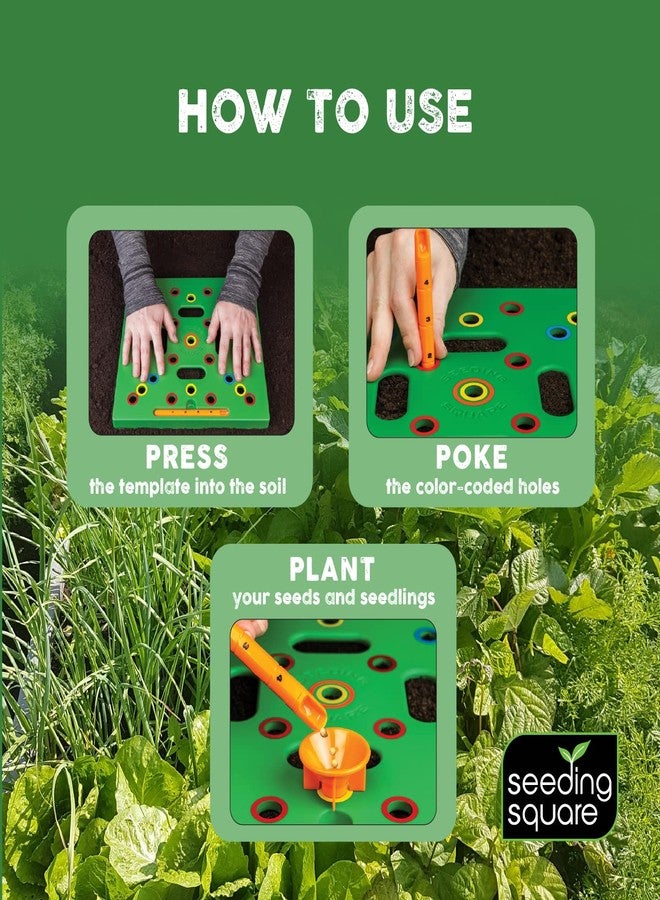 Seeding Square - Patented Seed and Seedling Spacer Tool for Bigger Harvests, Organized Plants & Fewer Weeds - Color-Coded Gardening Template with Magnetic Dibber, Ruler & Planting Guide - Image 5