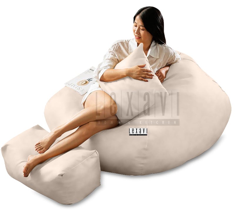 LEXAVI Brand® - Next Level Lifestyle Suits Your Home Decore | 5XL Jumbo Big Size Faux Leather Beanbag with Footrest & Pillow |Capacity: Upto 5Ft Height,90 KG Weight | Color- (XXXXXL - Beige) - Image 3