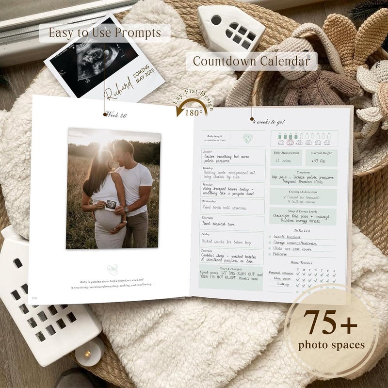 Lanpn My Pregnancy Journal Memory Book for First Time Mom 156 Page Pregnant Announcement Must Have Planner Pregnancy Tracking Diary Scrapbook Keepsake Gift for Mom to Be Expecting New Parent Beige - Image 5