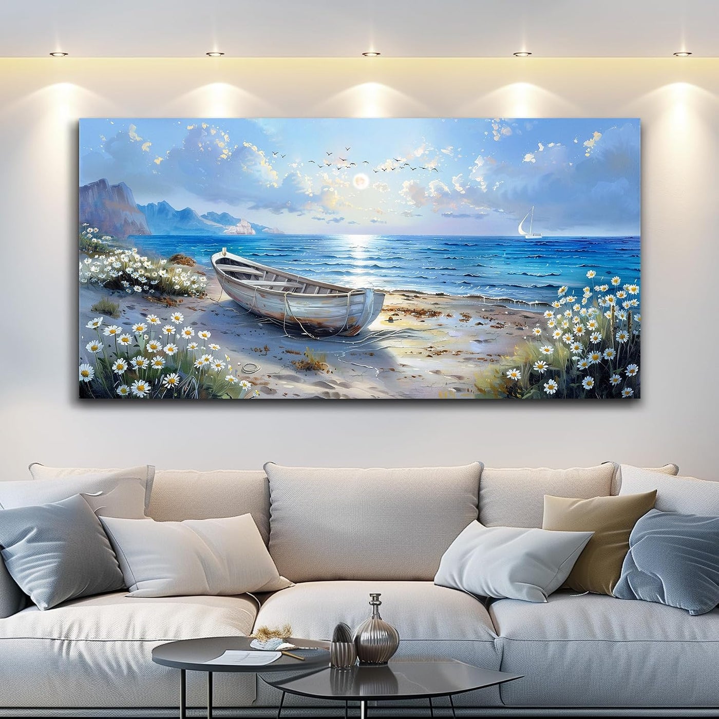 ARS Canvas Wall Art For Bedroom Wall Decorations For Living Room Modern Office Wall Decor Seaside Scenery Lighthouse Mountain Pictures Printed 60x90cm