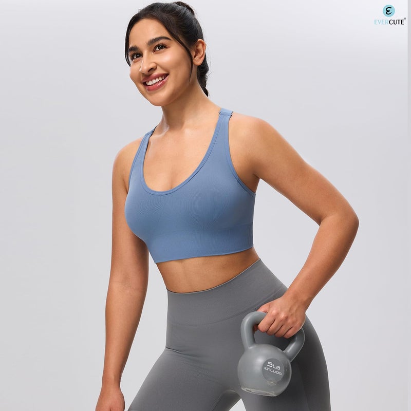 Evercute Sports Bra for Women Padded Medium Support Criss Cross Strappy Bras Seamless High Impact Yoga Exercise Athletic Bras - Image 5