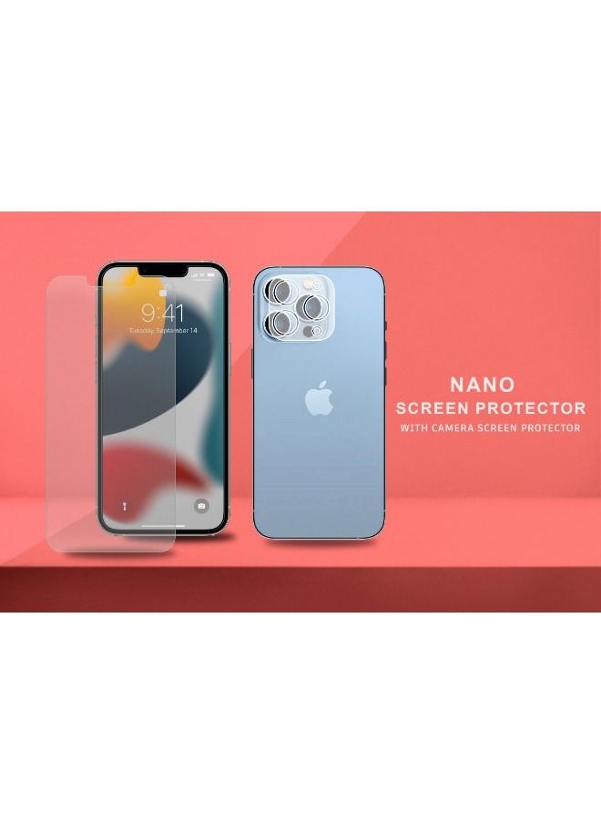 أوزو - لاصقة حماية4 في 1 تتميز بشاشة نانو مع كاميرا خلفية للهاتف باطار موبايل Apple IPhone 14 - Image 1