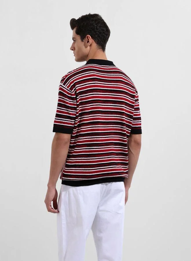 شركة المرآب الهندية Men Oversized Fit Textured Polo Neck Half Sleeves T-Shirt