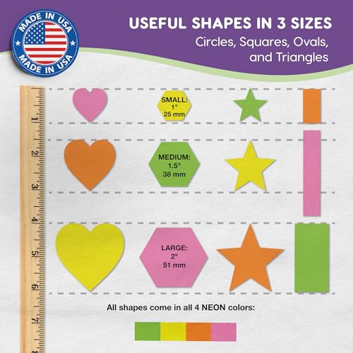 FreshCut Crafts Basic Shapes 2: Hearts, Stars, Hexagons, Rectangles, 696 Pieces US Made Card Stock Punch Out Geometric Shapes in 3 Sizes and 4 NEON Colors for Math, Pattern Play and DIY Crafting - Image 3