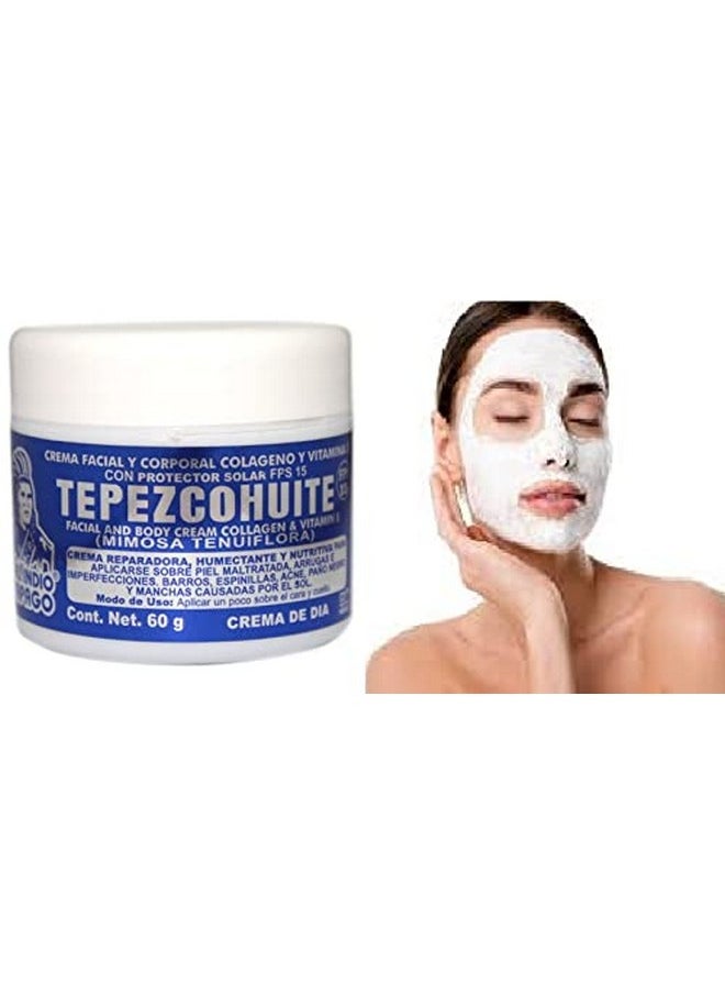 del indio papago - Facial Day Skin Cream With Tepezcohuite 60G Small - Corporal Colageno Y Vitamina E - Hydrates The Skin - Image 1