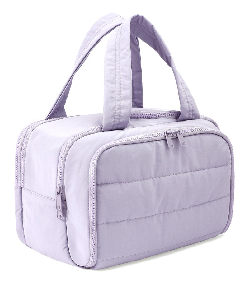 BUZFOWU Travel Toiletry Bag for Women, Large Wide-open Puffy Cosmetic Makeup Bag with Wet-Dry Separation, Multi-Pocket Organizer with Carry Handle for Toiletries, Cosmetics, Essentials, Light Purple - Image 1