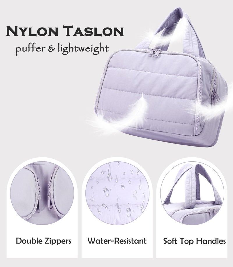 BUZFOWU Travel Toiletry Bag for Women, Large Wide-open Puffy Cosmetic Makeup Bag with Wet-Dry Separation, Multi-Pocket Organizer with Carry Handle for Toiletries, Cosmetics, Essentials, Light Purple - Image 4