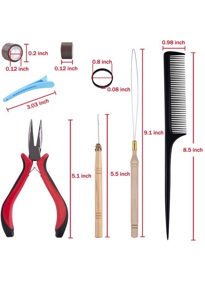 Duufin - Hair Extensions Kit 500 Pcs Brown Micro Ring Beads 1 Micro Beads Plier 2 Hook Needle Pulling Loop 4 Plastic Alligator Hair Clips 1 Comb And 2 Bags Black Mini Rubber Hair Elastic - Image 1