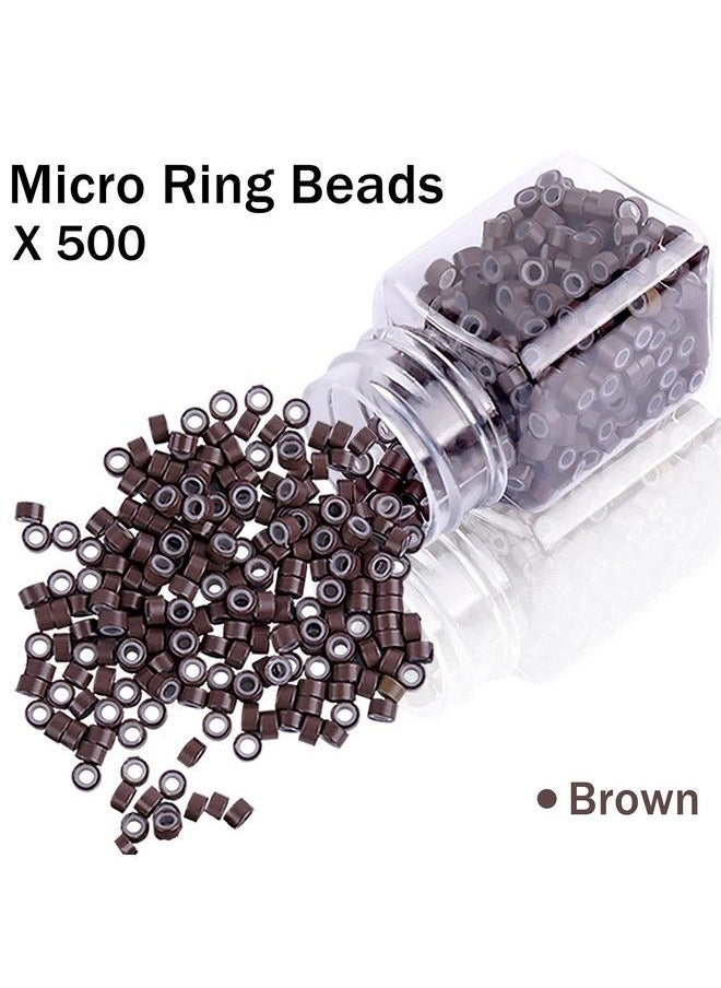 Duufin - Hair Extensions Kit 500 Pcs Brown Micro Ring Beads 1 Micro Beads Plier 2 Hook Needle Pulling Loop 4 Plastic Alligator Hair Clips 1 Comb And 2 Bags Black Mini Rubber Hair Elastic - Image 1