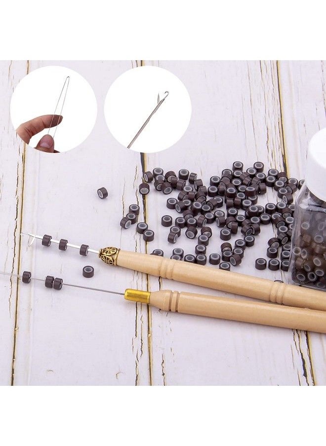 Duufin - Hair Extensions Kit 500 Pcs Brown Micro Ring Beads 1 Micro Beads Plier 2 Hook Needle Pulling Loop 4 Plastic Alligator Hair Clips 1 Comb And 2 Bags Black Mini Rubber Hair Elastic - Image 1