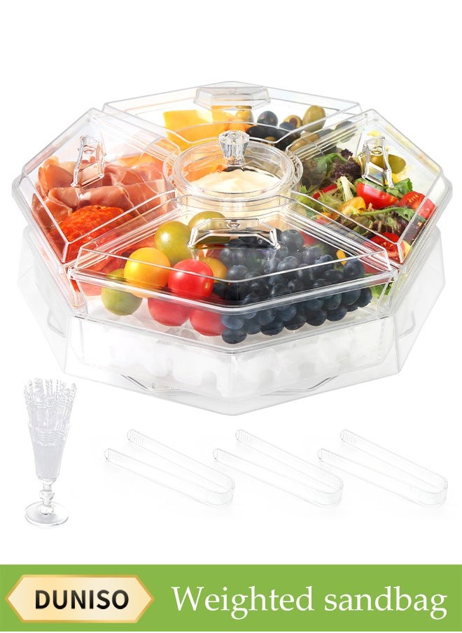 DUNISO Fruit Ice Tray,Ice Serving Tray, Chilled Vegetable Tray, Dinner Tray, Appetizer Platter For Party, Tiered Rotatable Tray, Kitchen Frozen Food Bowl With Lid And 5 Compartments  - Image 1