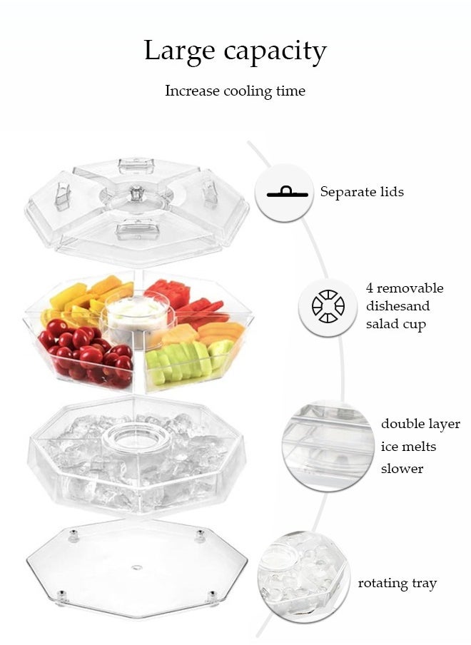 DUNISO Fruit Ice Tray,Ice Serving Tray, Chilled Vegetable Tray, Dinner Tray, Appetizer Platter For Party, Tiered Rotatable Tray, Kitchen Frozen Food Bowl With Lid And 5 Compartments  - Image 3