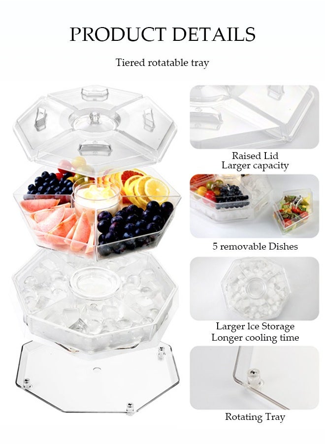 DUNISO Fruit Ice Tray,Ice Serving Tray, Chilled Vegetable Tray, Dinner Tray, Appetizer Platter For Party, Tiered Rotatable Tray, Kitchen Frozen Food Bowl With Lid And 5 Compartments  - Image 4