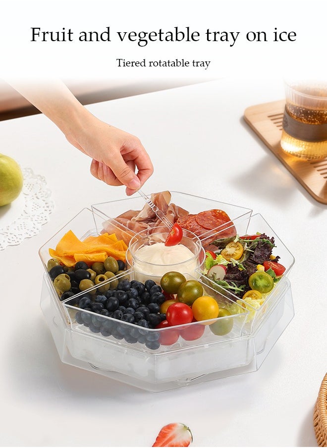 DUNISO Fruit Ice Tray,Ice Serving Tray, Chilled Vegetable Tray, Dinner Tray, Appetizer Platter For Party, Tiered Rotatable Tray, Kitchen Frozen Food Bowl With Lid And 5 Compartments  - Image 5