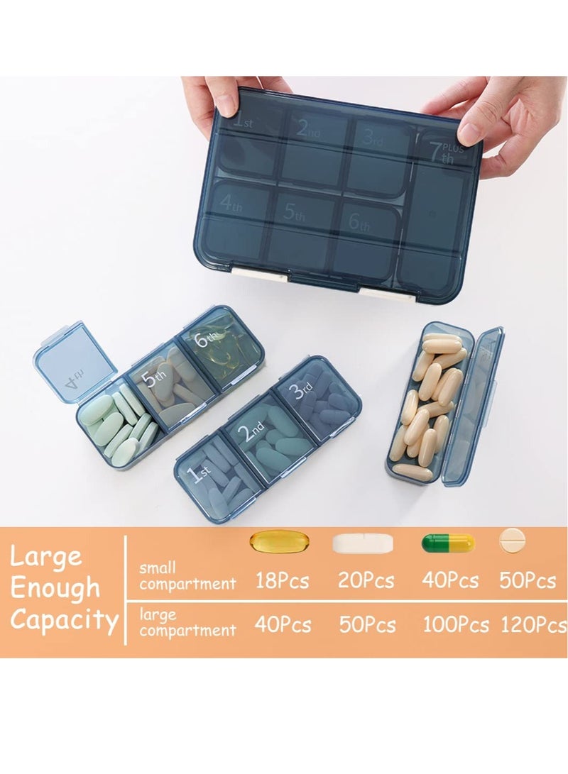 Excefore 7 Day Portable Vitamin Container with 6 Compartments and 1 XL Compartment Our Extra Large Pill Box Organizer for Medicine Fish Oil and Supplements Blue - Image 2