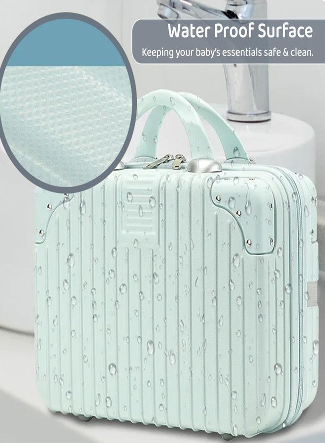 Proxin 14 Inch Portable Hard Shell Cosmetic Bag Travel Case Suitcase with Elastic Band Small Travel Luggage, Retro ABS Carrying Suitcase for Women Girls (Blue) - Image 3