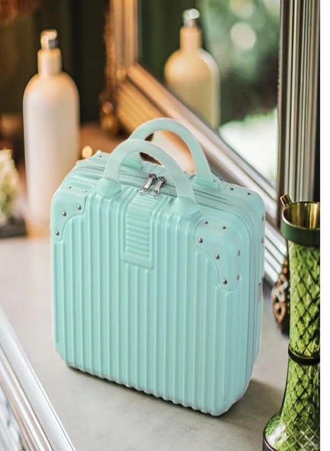 Proxin 14 Inch Portable Hard Shell Cosmetic Bag Travel Case Suitcase with Elastic Band Small Travel Luggage, Retro ABS Carrying Suitcase for Women Girls (Blue) - Image 4