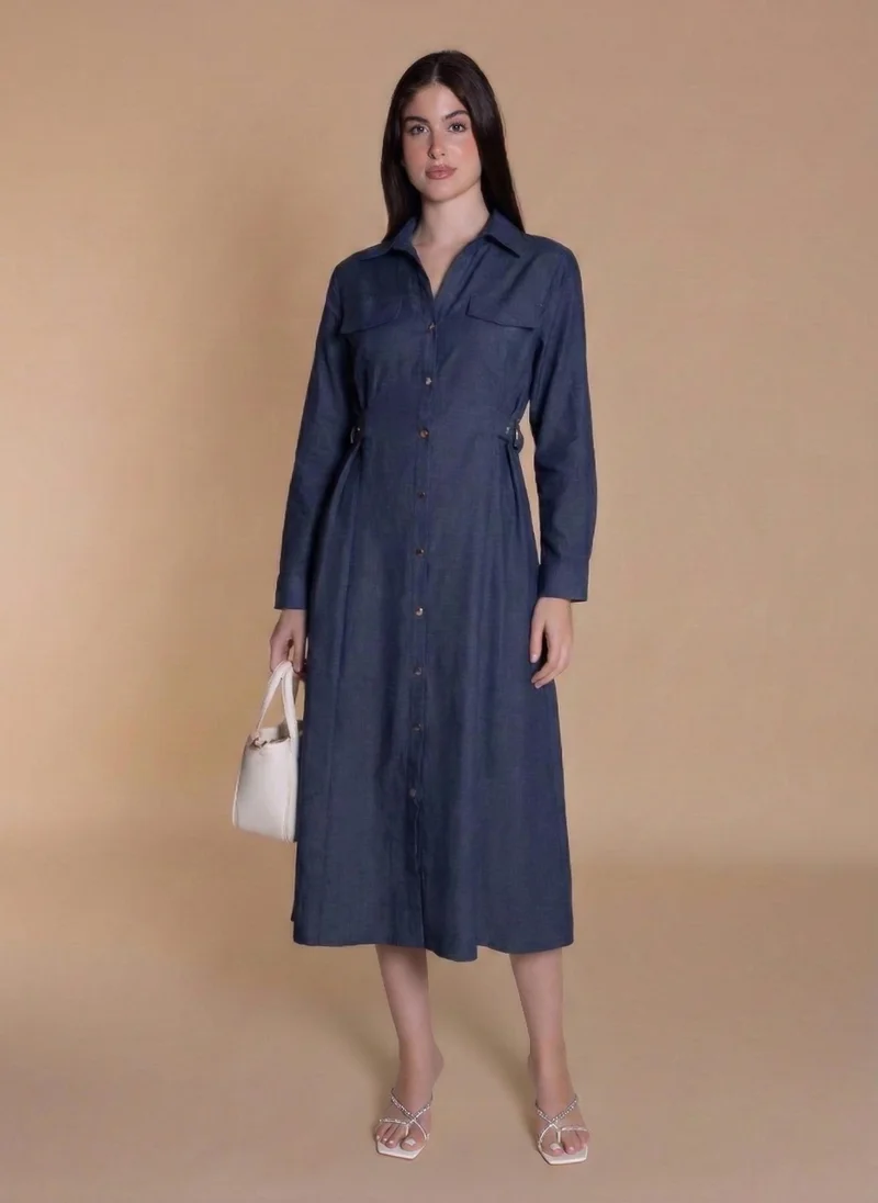 SHAPES DETAILED MIDI SHIRT DRESS