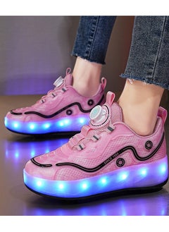 LITTLE ROCKZ حذاء رياضي بإضاءة فلاش LED بعجلة مزدوجة، حذاء رياضي لامع أنيق مع نعل لايتنينج  - Image 3