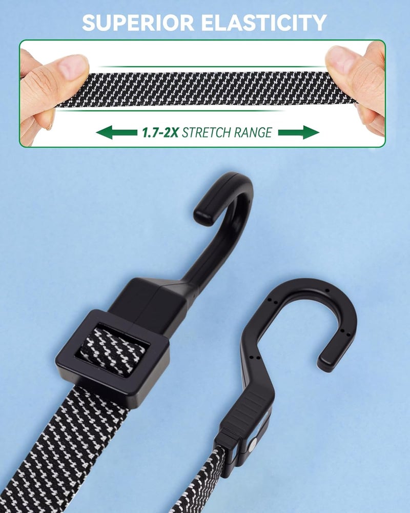 LuckyStraps 6 Pcs 32 Inch Flat Adjustable Bungee Cords with Hooks, 3X Faster to Adjust The Length, Lucky Straps Black Heavy Duty Bungee Straps for Cargo, Bike, Cart, Tent, Truck, Camping, Outdoor, etc Light & heavy use compatible - Image 5