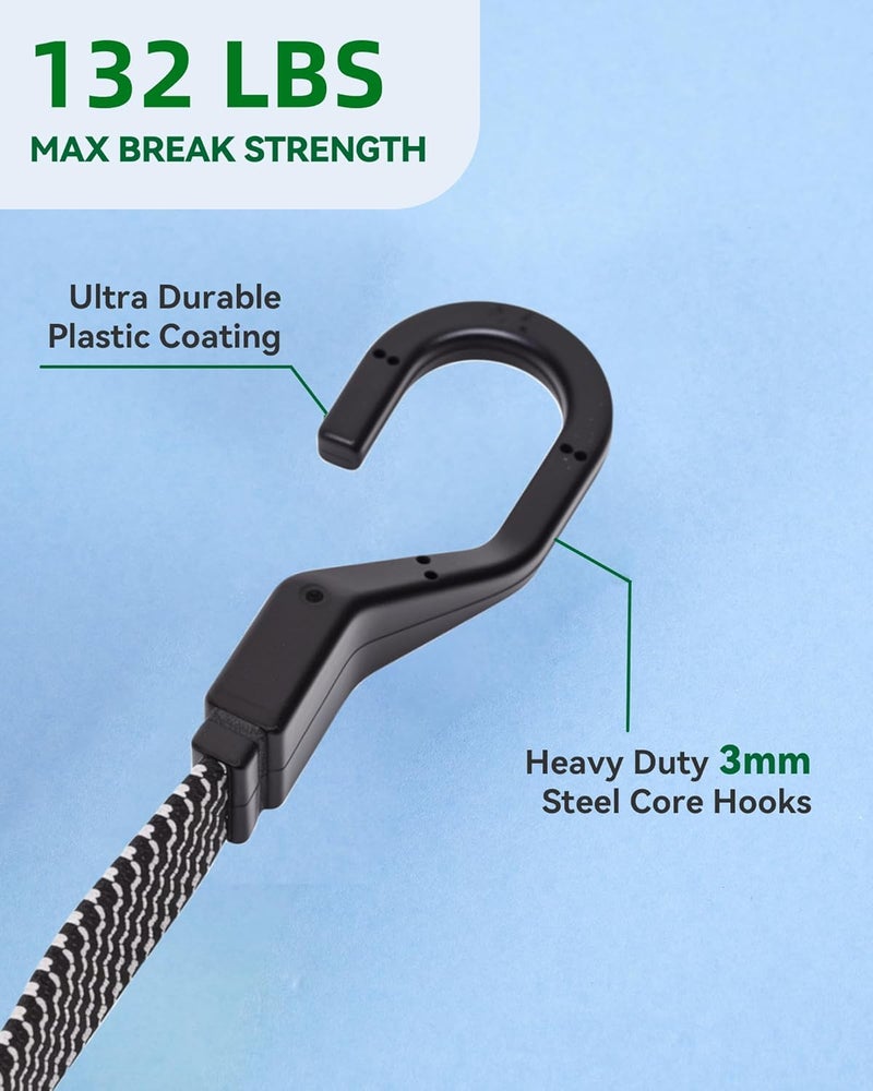 LuckyStraps 6 Pcs 32 Inch Flat Adjustable Bungee Cords with Hooks, 3X Faster to Adjust The Length, Lucky Straps Black Heavy Duty Bungee Straps for Cargo, Bike, Cart, Tent, Truck, Camping, Outdoor, etc Light & heavy use compatible - Image 4