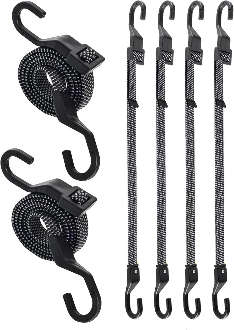 LuckyStraps 6 Pcs 32 Inch Flat Adjustable Bungee Cords with Hooks, 3X Faster to Adjust The Length, Lucky Straps Black Heavy Duty Bungee Straps for Cargo, Bike, Cart, Tent, Truck, Camping, Outdoor, etc Light & heavy use compatible - Image 1